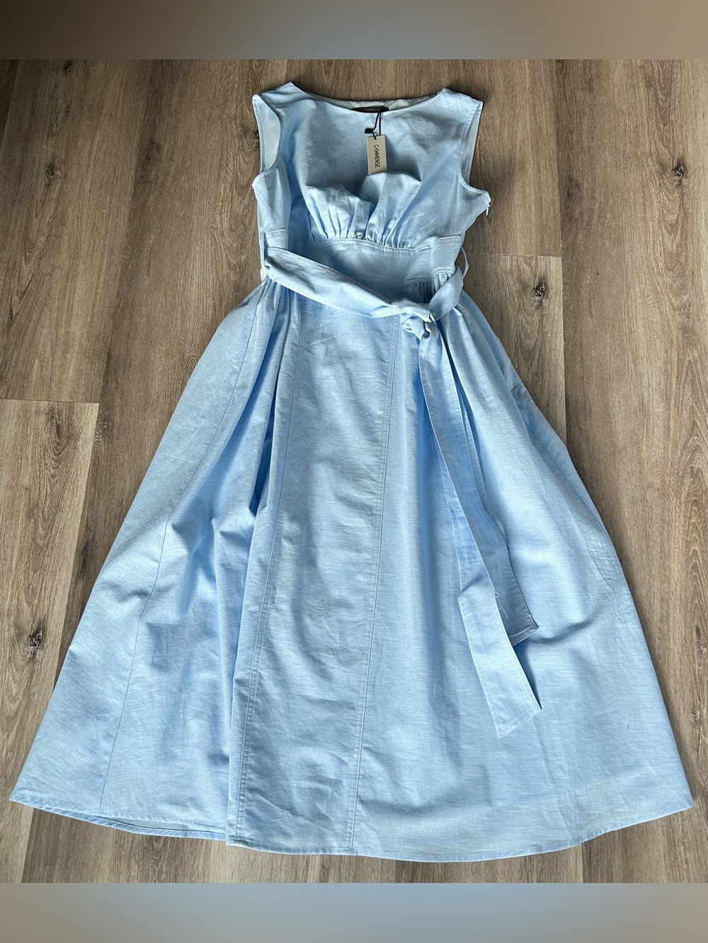 Cotton Linen Blend Sleeveless Belted Midi Dress